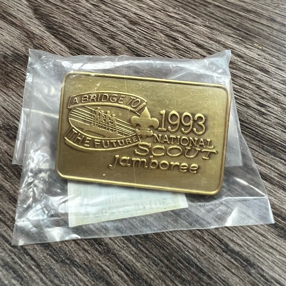 Vintage 1993 Boy Scout Jamboree Neckerchief Brass Slide - Picture 1 of 4